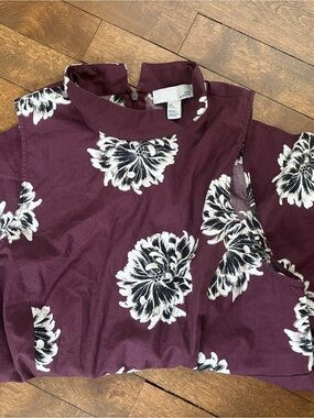 100% Cotton Burgundy Floral Sleeveless Peplum Top